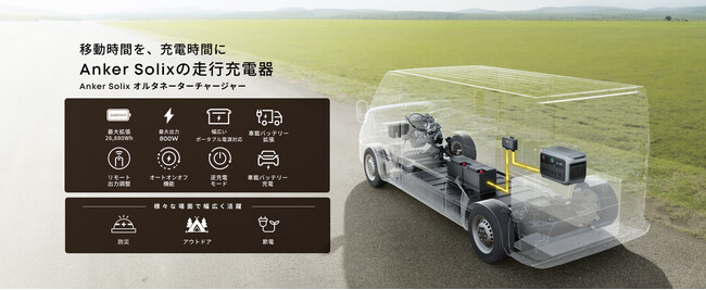 【Anker】車での移動中にポータブル電源を充電できるAnker初の走行充電器「Anker Solix オルタネーターチャージャー」を販売開始