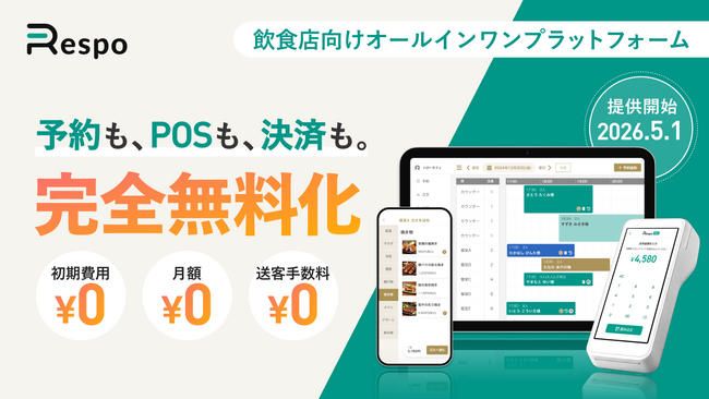 飲食店のシステム費をゼロへ。オールインワンプラットフォーム「Respo」、主要機能を日本国内で完全無料化