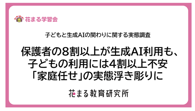 5割の親が子どもの生成AI利用に前向きも、約6割が使わせ方に悩み　不安の理由1位「AI依存」2位「思考力低下」3位「誤情報リスク」 【花まる教育研究所 子どもと生成AIの関わりに関する実態調査】