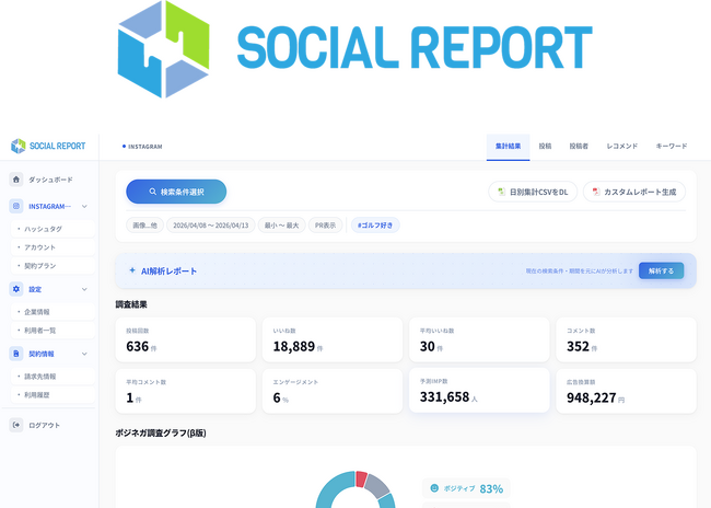 Instagram分析ツール「hashout」が「Social Report」に生まれ変わり、管理画面を全面刷新