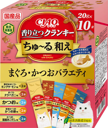 いなばペットフード　猫ちゃん用「CIAO 香り立つクランキーちゅ～る和え」 に新バラエティ6種が登場！