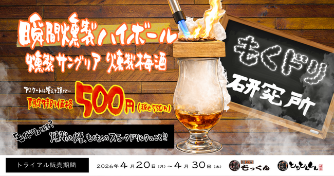 【燻製ドリンクを限定販売】燻し家もっくん・とりとんくんが『もくドリ研究所』を発足し、トライアルキャンペーンを開催！