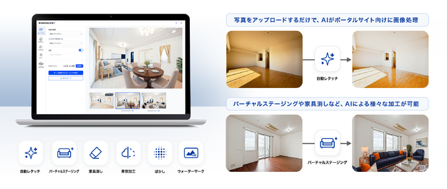 あっという間にプロ品質の物件写真に画像を編集。不動産業界特化のAI画像編集ツール「ラクナルStudio」を提供開始