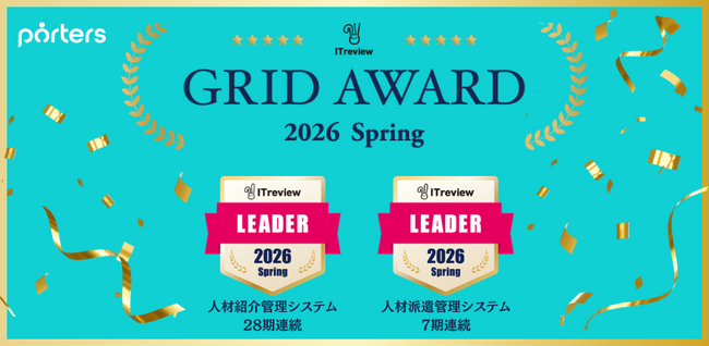 ポーターズ、ITreview Grid Award 2026 Spring「Leader」賞を2製品で同時受賞！