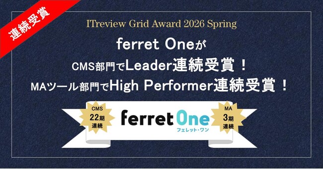 「ITreview Grid Award 2026 Spring」ferret Oneが2部門で受賞 　- CMS部門でLeader、MAツール部門でHigh Performerを連続受賞 -