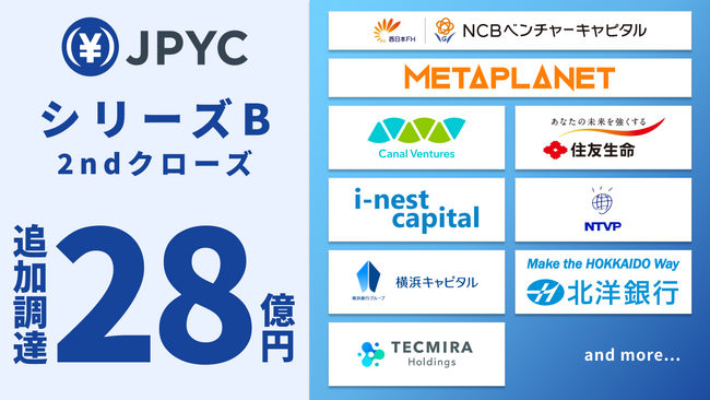 日本円ステーブルコイン「JPYC」、シリーズB 2ndクローズ 28億円を追加調達