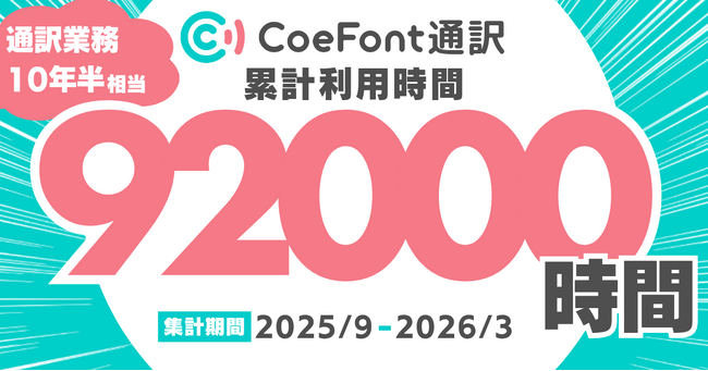 AIリアルタイム翻訳「CoeFont通訳」、サービス開始半年で累計利用9.2万時間を突破！「通訳を頼む」を特別なことから日常へ。誰でも、いつでも使える環境を実現
