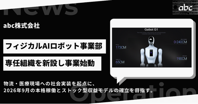 abc株式会社、フィジカルAIロボット事業部の新設によりヒューマノイドロボット事業の収益化を本格始動