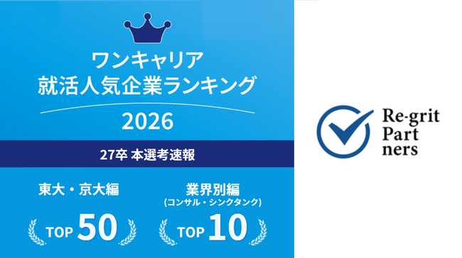 リグリットパートナーズ、「ワンキャリア就活人気企業ランキング」で東大・京大編47位・コンサル部門TOP10にランクイン
