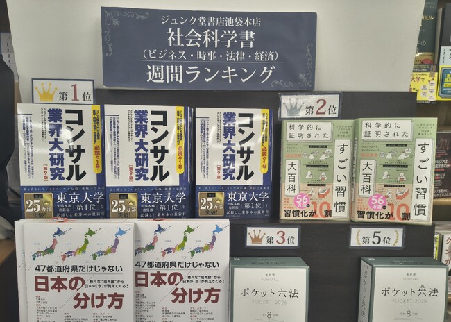 『コンサル業界大研究 第9版』が、ジュンク堂書店池袋本店の週間ランキング 社会科学書部門（4月20日発表）で第1位を獲得