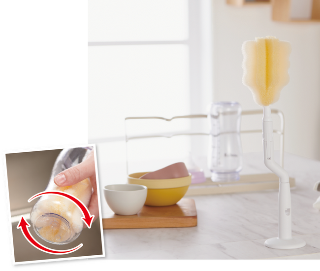 ほ乳びん洗浄の“不”に寄り添った新商品 「＼広口ほ乳びんのための／取り替えができる 回転式ほ乳びん洗い」が4月24日（金）よりアカチャンホンポにて販売開始！