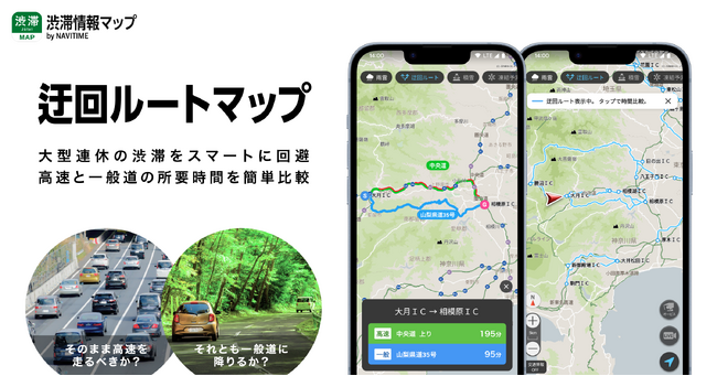 『渋滞情報マップ by NAVITIME』高速と一般道の所要時間が比較できる「迂回ルートマップ」機能を提供開始