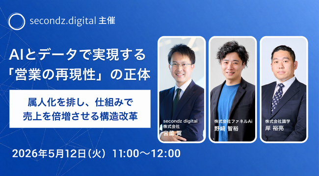 2026年5月12日、「AIとデータで実現する「営業の再現性」の正体 ～属人化を排し、仕組みで売上を倍増させる構造改革～」をテーマとしたウェビナーを開催