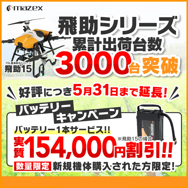 好評につき、農業用ドローン「バッテリーキャンペーン」を1カ月延長