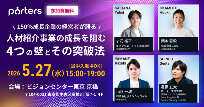 150％成長企業の経営者が語る 人材紹介事業の成長を阻む4つの壁とその突破法/ポーターズ