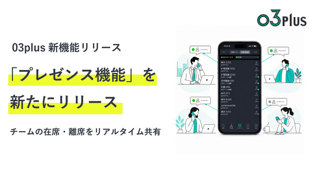 スマホで固定電話が使えるクラウドPBX「03plus」、チームの在席・離席をリアルタイム共有する「プレゼンス機能」を追加
