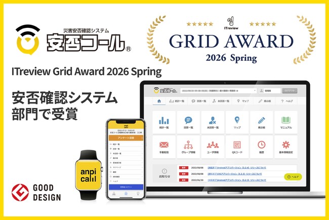 安否確認システム「安否コール」が、ITreview Grid Award 2026 Spring　「安否確認システム」部門で受賞