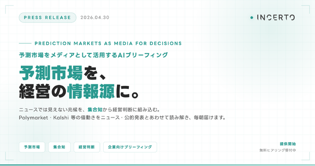 予測市場をメディアとして活用するAIブリーフィングをIncertoが提供開始 - ニュースでは見えない兆候を集合知から経営判断へ