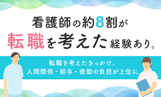 看護師の約8割が転職を考えた経験あり。転職を考えたきっかけ、人間関係・給与・夜勤の負担が上位に