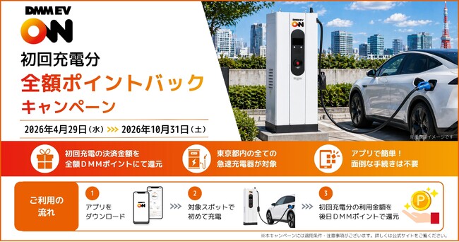 【DMM EV ON】初回充電料金を全額ポイント還元するお得なキャンペーンを10月31日（土）まで開催！