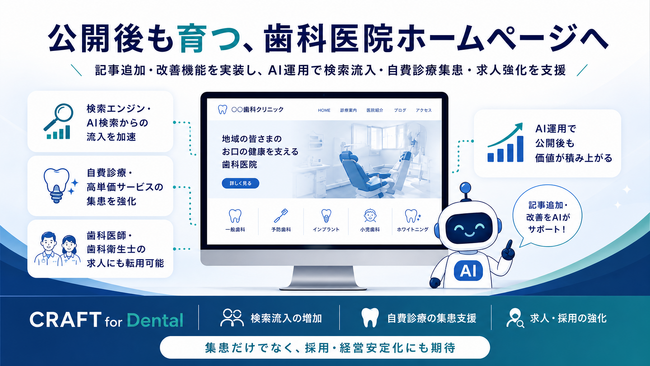 【集患に特化】歯科医院のHP・ランディングページ制作、初期77,000円。AIで流入分析～ブログ更新まで自動化する新サービス開始。