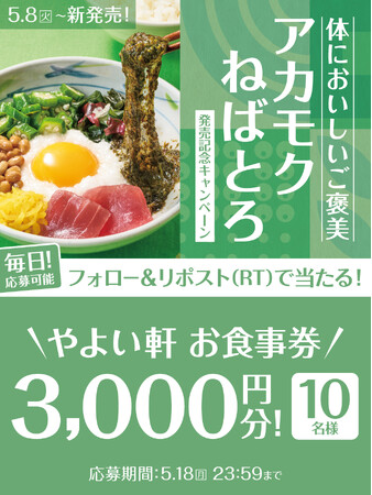 「やよい軒」公式X・Instagramそれぞれで実施『アカモクねばとろ定食 発売記念キャンペーン』