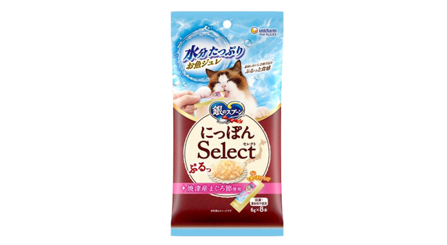 ユニ・チャーム、暑い夏にぴったりな水分たっぷりの猫おやつ『銀のスプーンおやつ にっぽんSelect まぐろ節使用 水分たっぷりお魚ジュレ』を発売