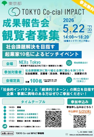 東京都事業【TOKYO Co-cial IMPACT】社会起業家成果報告会開催【ハイブリッド開催】