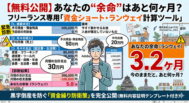 【無料公開】今のままだと、あと何ヶ月生き残れる？フリーランス専用の資金ショート「余命（ランウェイ）計算ツール」を配布開始