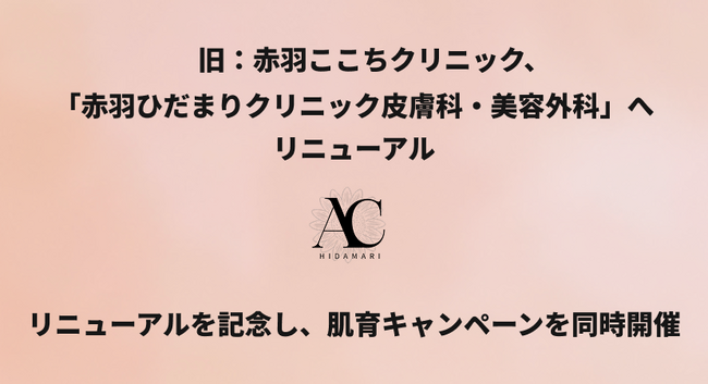 旧：赤羽ここちクリニック、クリニック名を「赤羽ひだまりクリニック皮膚科・美容外科」へ改称しリニューアルオープン