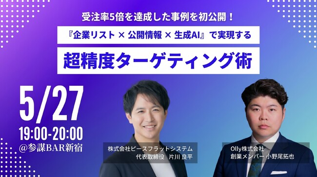 受注率5倍を達成した事例を初公開！「企業リスト×公開情報×生成AI」で実現する超精度ターゲティング術勉強会を5月27日(水)開催