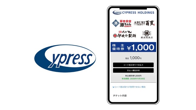 ギフティ、サイプレス・ホールディングスに「株主優待電子化システム」を提供し国内のグループ飲食店133店舗で利用できる株主優待券を電子化