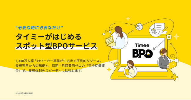 タイミー、新サービス「Timee BPO」を5月11日から正式に提供開始