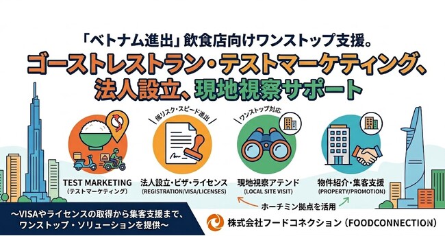 ベトナム進出を検討する飲食店向けに、ゴーストレストラン×テストマーケティング、法人設立、現地視察サポートを開始