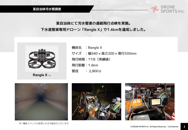 下水道管渠専用ドローン「Rangle X」改良版、管渠1.6kmをノンストップ完走　─ 自社最長記録を23%更新