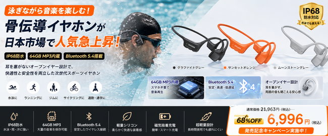 【TEMU タイムセール 68%OFF】“泳ぎながら音楽を楽しむ”イヤホンDOOGEE BoneAirSwimが発売、IP68防水×64GB MP3内蔵×Bluetooth 5.4搭載 限定6996円