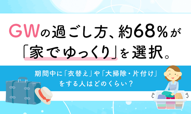 GWの過ごし方、約68％が「家でゆっくり」を選択。期間中に「衣替え」や「大掃除・片付け」をする人はどのくらい？