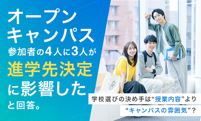 オープンキャンパス参加者の4人に3人が「進学先決定に影響した」と回答。学校選びの決め手は“授業内容”より“キャンパスの雰囲気”？
