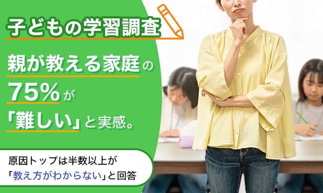 【子どもの学習調査】親が教える家庭の75％が「難しい」と実感。原因トップは半数以上が「教え方がわからない」と回答