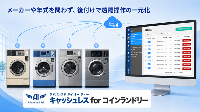 メーカーや年式を問わず、旧機種も後付けで遠隔操作の一元化が可能に！「AdvaNceD IoTキャッシュレス for コインランドリー」に機器遠隔操作機能を追加開発
