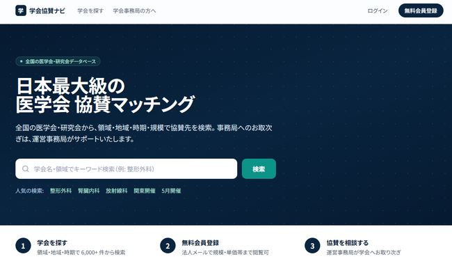 「学会協賛ナビ」全国 6,000 超の医学会と異業種企業をつなぐ協賛マッチングプラットフォームを公開