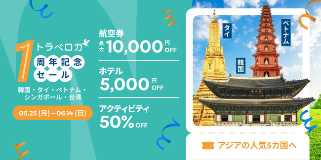 トラベロカジャパン1周年記念セール「羽のばそっか、もっとおトクに！」を5月25日より開催