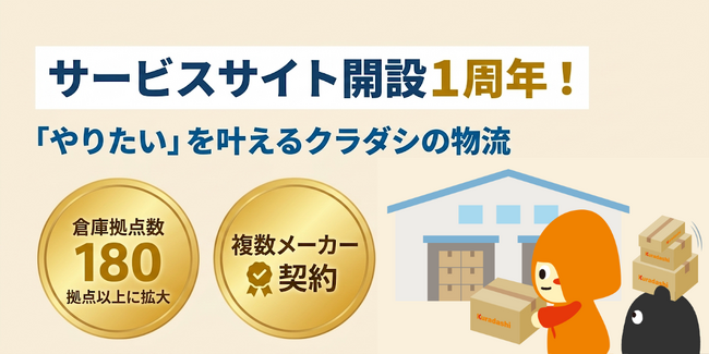 クラダシの「物流サービスサイト」開設1周年。提携拠点を180以上に拡大し、食品メーカーの物流課題を4PLで解決