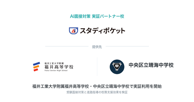 スタディポケット、生成AIを活用した進路指導支援「AI面接対策」の実証を、福井工業大学附属福井高等学校・中央区立晴海中学校で開始
