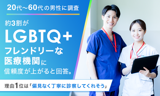 【20代～60代の男性に調査】約3割が「LGBTQ+フレンドリーな医療機関」に信頼度が上がると回答。理由1位は「偏見なく丁寧に診察してくれそう」
