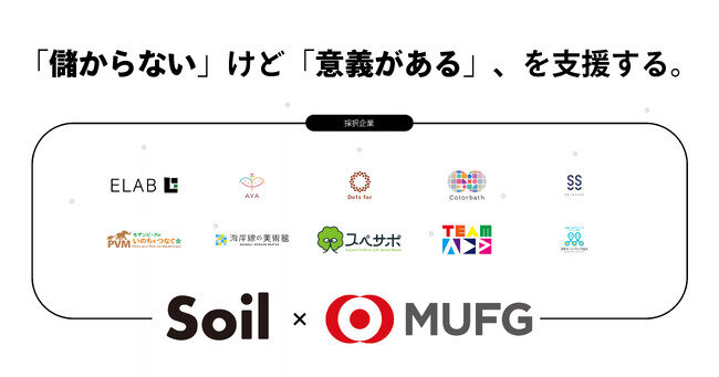 SoilxMUFG、株式会社1団体、NPO3団体、一般社団法人6団体の計10団体を採択決定。総額3000万円の助成を実施