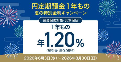 住信SBIネット銀行、「円定期預金１年もの 夏の特別金利キャンペーン」実施のお知らせ～「円定期預金１年もの 年1.20％（税引前）」～