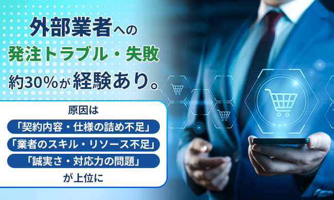 外部業者への発注トラブル・失敗、約30％が「経験あり」。原因は「契約内容・仕様の詰め不足」「業者のスキル・リソース不足」「誠実さ・対応力の問題」が上位に