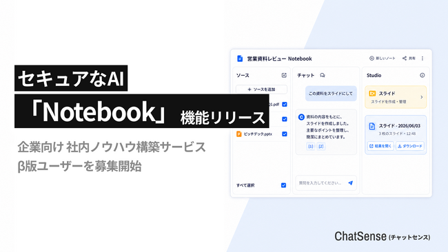 大企業向けセキュア「Notebook」AIサービス「ChatSense」、ベータ版を6月中に展開予定