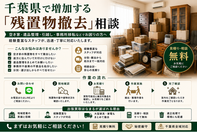 出張買取はなまる千葉店、残置物査定・撤去ワンストップサービスを開始｜千葉県で空き家・相続物件・不動産売却前の家財整理ニーズに対応